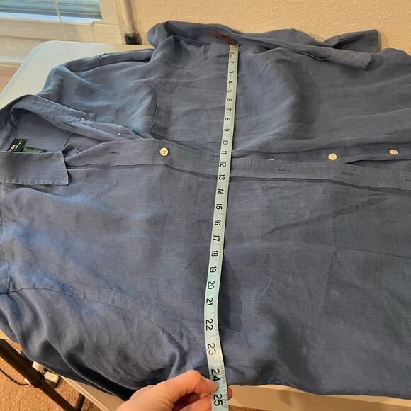 Ralph Lauren Blue 100% Linen Long Sleeve Button Down Layering Shirt Size Large - Picture 7 of 10
